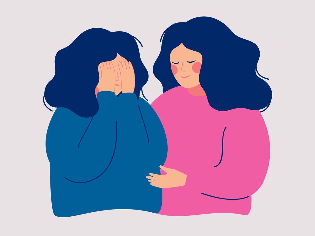illustration of one woman comforting another
