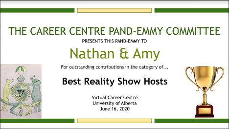 Pandemic Emmys award certificate for "Best Reality Show Hosts"