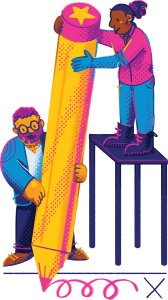 illustration of two people holding giant pencil