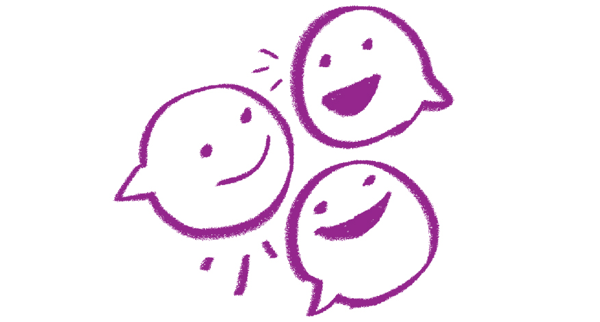 illustration of three happy purple speech bubbles