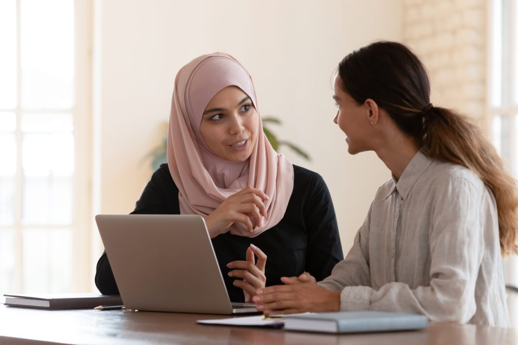 two women having meeting at work