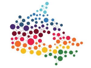 Map of Canada made up of colourful connected dots