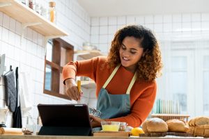 Woman baking in kitchen