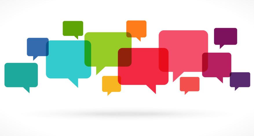 Colourful speech bubbles floating on white background