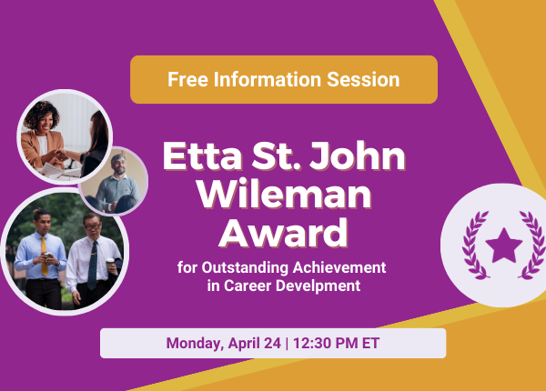 Graphic for the Free information Session for the Etta St. John WIleman Award